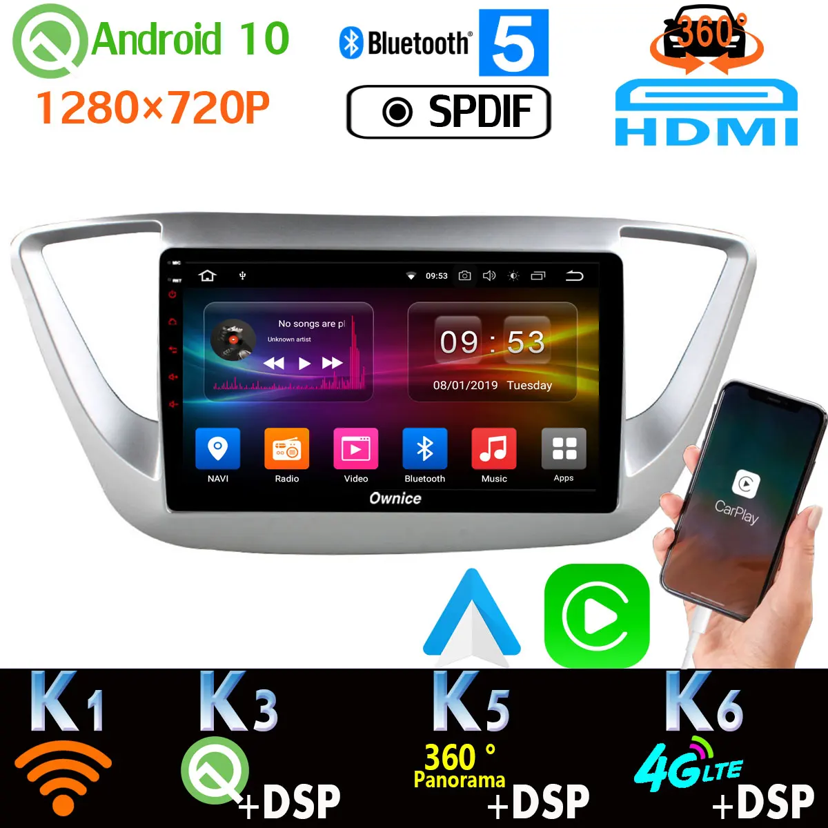 1280*720 Android 10 PX6 4G + 64G для Hyundai Verna Solaris Accent 2016 2019 GPS радио LTE WiFi HDMI 360 4 * AHD камера DSP