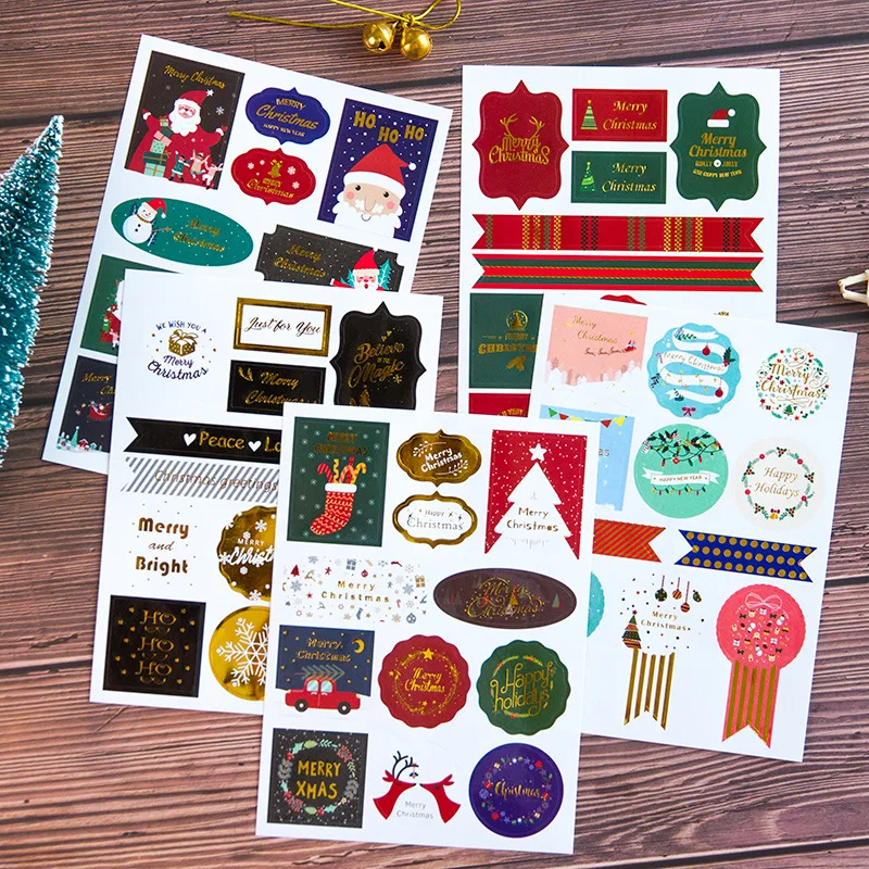 

2 Pcs/set Bronzing Christmas Sealing Sticker Christmas Stickers Bullet Journal Stickers Envelope Sealing Decoration Sticker