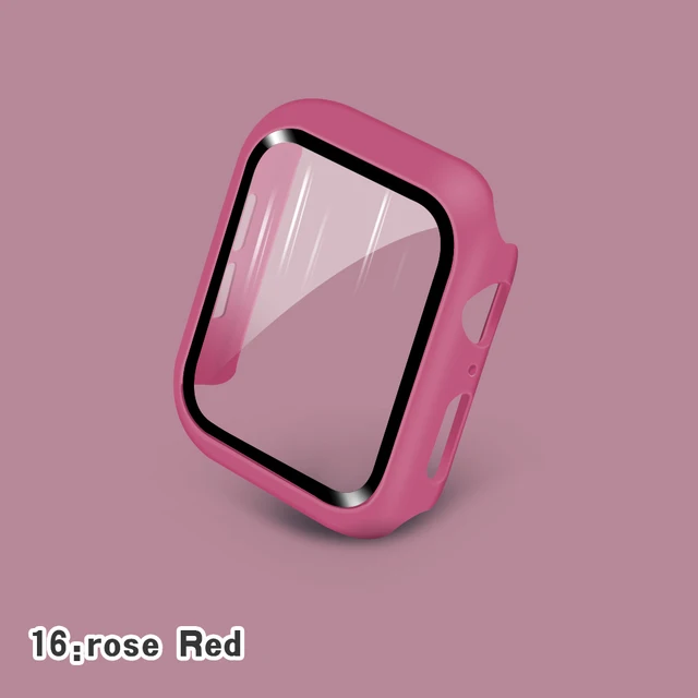 Glass+Cases For Apple Watch Series SE 654321 44mm 40mm Smart iWatch 42mm 38mm 360 Full Bumper Screen Protector+Cover Accessories Rose red