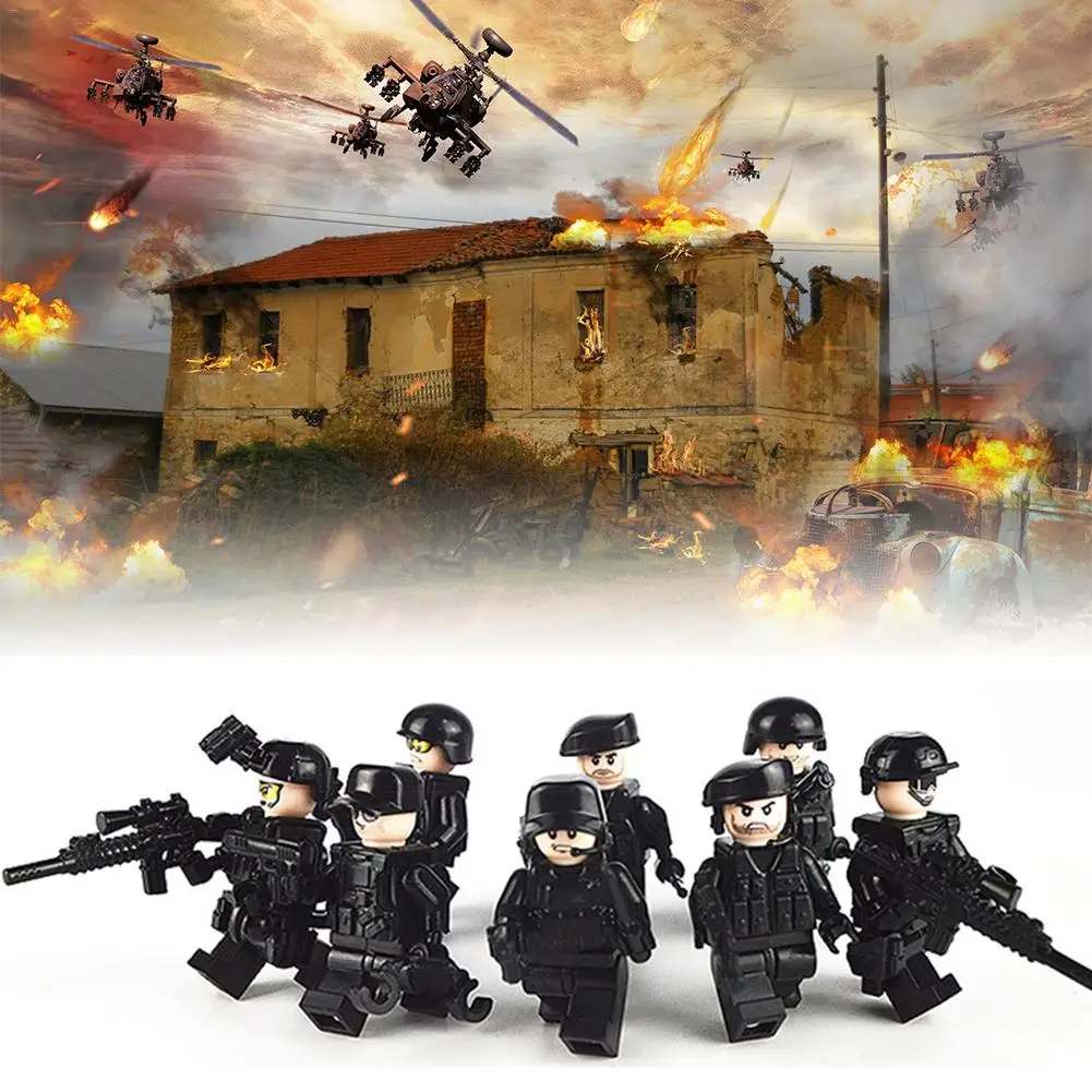 

8PCS City Police Military Swat Gun Weapons Pack Army Soldiers Special Policeman Dolls Building Blocks Best Children Gift Toy