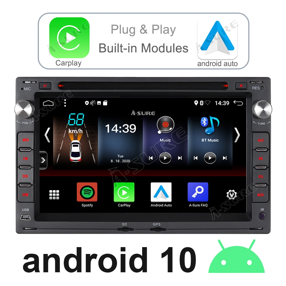 A-Sure 2 Din Автомобильный мультимедийный Android 10 радио для VW GOLF MK4 транспорта T5 POLO PASSAT B5