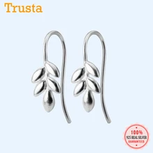 Trusta,, Настоящее серебро 925 пробы, модные серьги-гвоздики в форме листа 21 мм X 7 мм, подарок для школьниц, дочери, подарок DS523