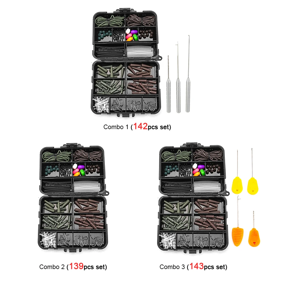 

139/142/143PCS Carp Fishing Tackle Box Clips Hooks Swivels Baiting Needles Terminal Rigs Carp Fishing Tackle Pesca Fishing Baits