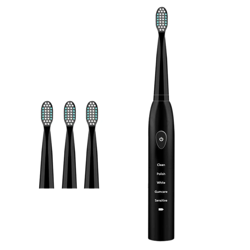 5 Mode Sonic Rechargeable Electric Toothbrush 4x Brush Heads Waterproof Ipx7 Charging, Black (Normal Usb Charging)