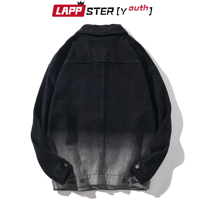 LAPPSTER-Youth мужские джинсовые куртки с галстуком-красителем Мужские Винтажные джинсовые куртки Harajuku пальто мужские осенние дизайнерские черные ветровки