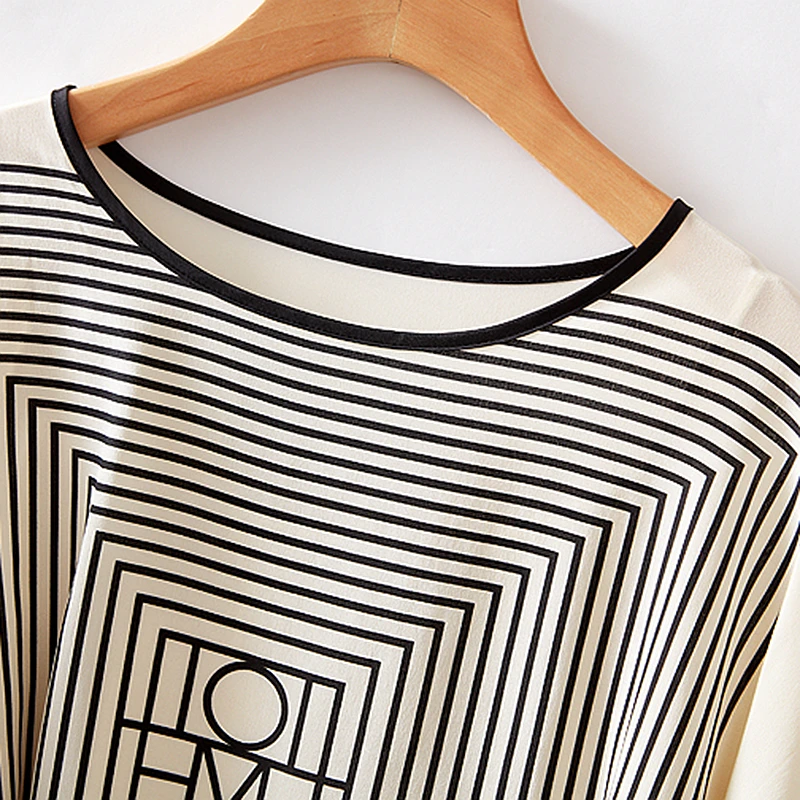 100% Silk Dress Women Elegant Design Printed Loose