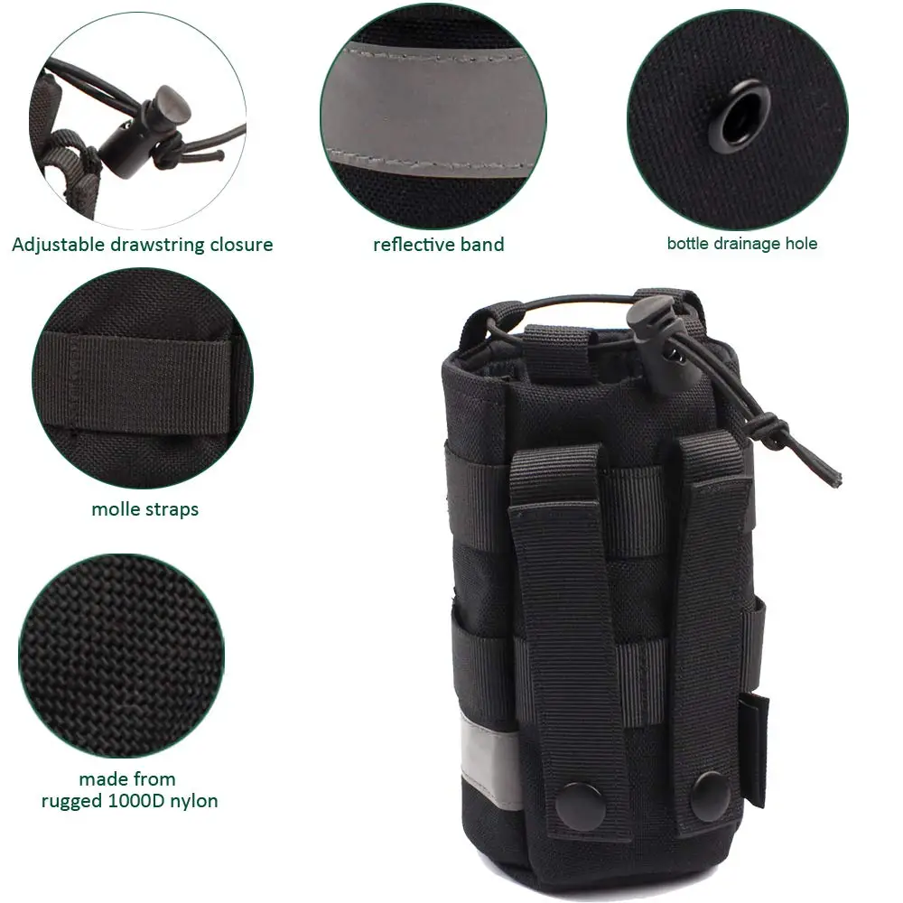

TTGTACTICAL Drawstring Water Bottle Pouch, Tactical Molle Water Bottle Holder with Reflective Strip