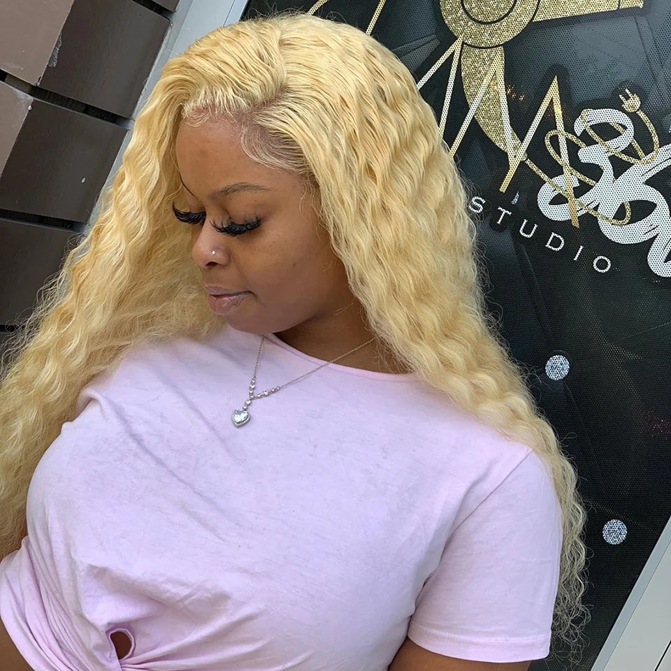 

Transparent Lace 613 Blonde Curly Lace Frontal Wig Brazilian Remy Hair 13x6 Deep Wave Lace Front Human Hair Wig Pre Plucked