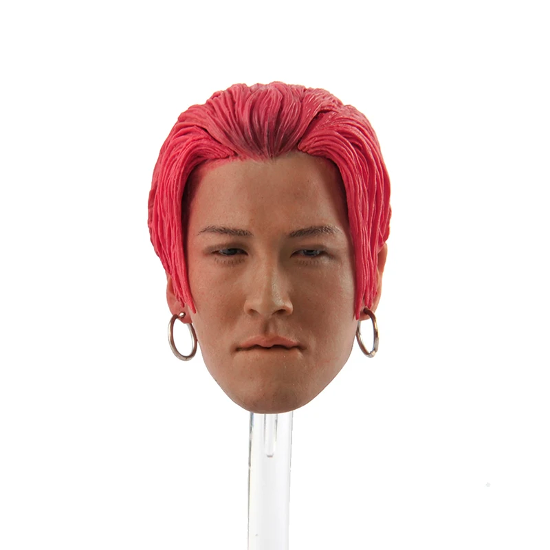 

1/6 Scale Bigbang Korean Red Hair Earrings Male Head Sculpt Carved Model for 12'' Soldier Action Figure Body for Collection