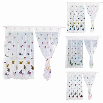 

New 2020 Curtain Butterfly Pattern Tulle Sheer Window Curtain Clear Divider Drapes Romantic Window Screening Living Room Decor