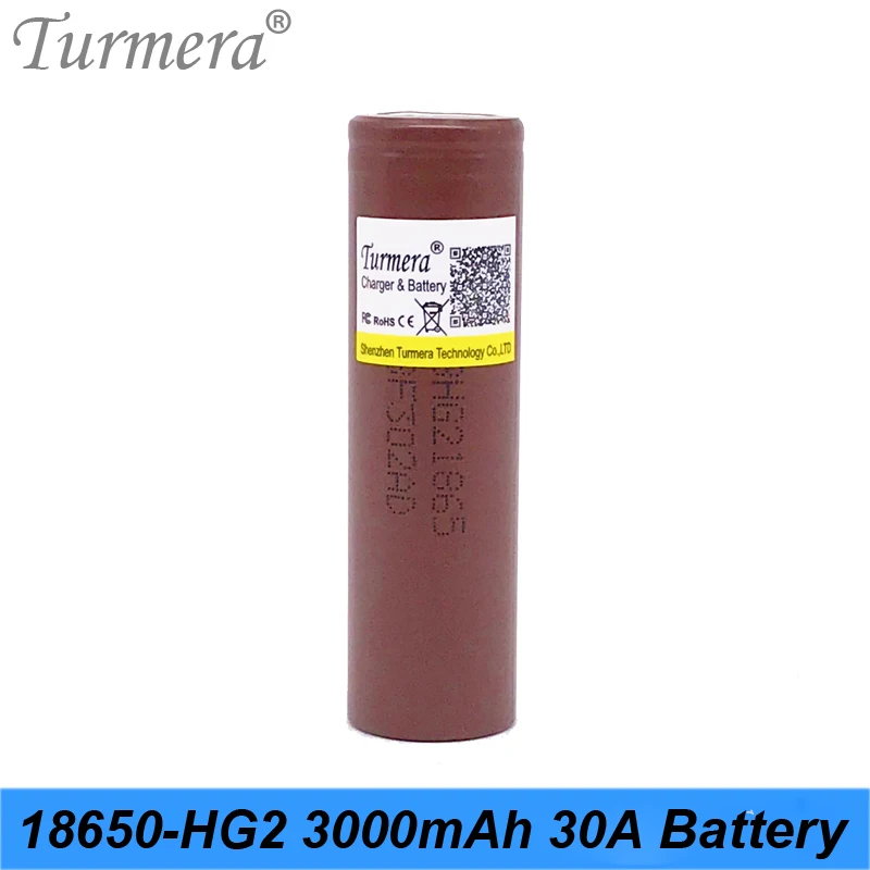 Turmera Оригинальная батарея 18650 HG2 3000mAh батарея 30a для электрической сигареты vape и отвертка аккумуляторная литиевая батарея