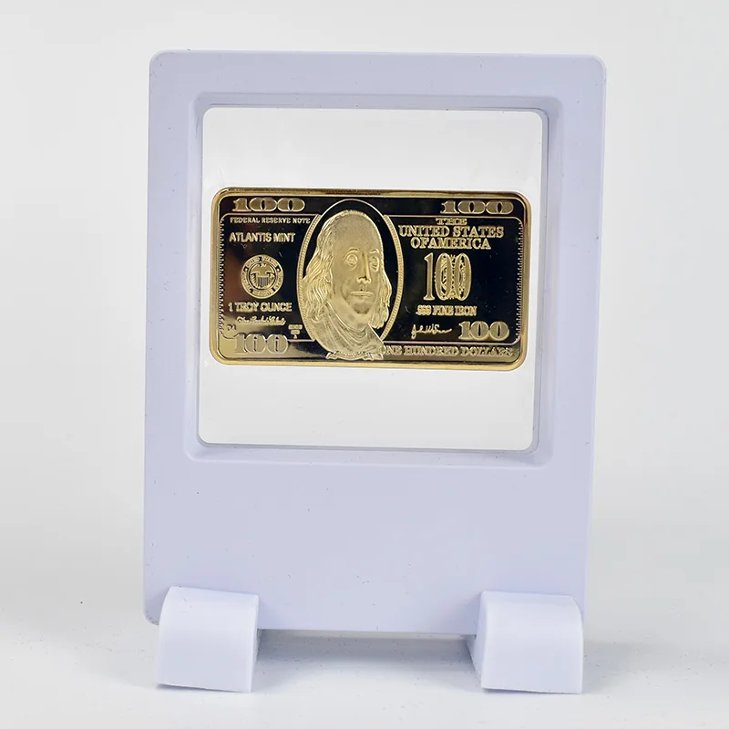 50*28 мм 100 USD$ Золотые прутки позолоченные металлические монеты с Чехол и Подарочная коробка для коллекции