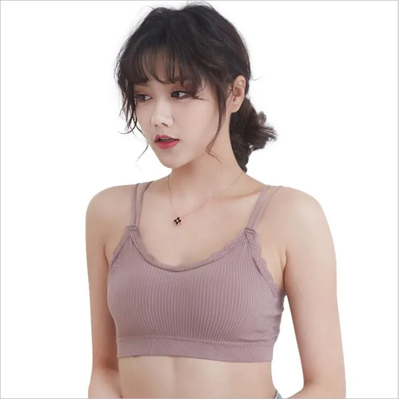 

Sexy Women Crop Top Suspender Vest Solid Color With Thin Shoulder Strap Bra Lace Breathable Comfortable Tops