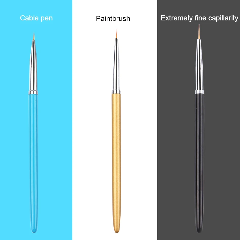 

3 Pcs Set Nail Art Brush Liner Pens With Metal Handle Nail Details Brushes Set With 3 Different Size Lines Drawing Brushes
