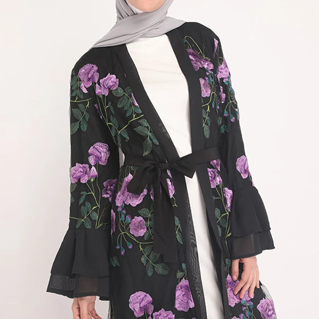 Abaya исламское турецкое длинное платье Дубай повседневное женское цветочное длинное платье с принтом халат открытый кардиган «абайя» мусульманское дубайское платье