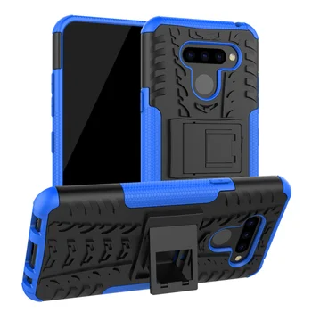 

30pcs/lot PC+Soft Silicone Tyre Heavy Duty Armor Shockproof Hard Case with Stand For LG Q60