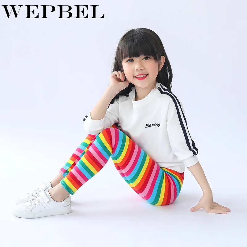 WEPBEL/зимние Утепленные леггинсы для девочек; брюки с цветочным принтом; осенние узкие теплые брюки для девочек; одежда для детей 4-10 лет