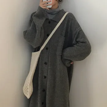 

Autumn Winter 2020 New Korean Loose Lazy Sweater Casual Long Bottomed Knitted Cardigan Dress