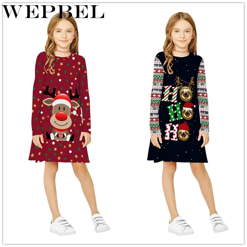 WEPBEL/платье для маленьких девочек; рождественское платье для девочек-подростков; рождественское платье с длинными рукавами и 3D принтом; одежда