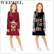 WEPBEL/платье для маленьких девочек; рождественское платье для девочек-подростков; рождественское платье с длинными рукавами и 3D принтом; одежда