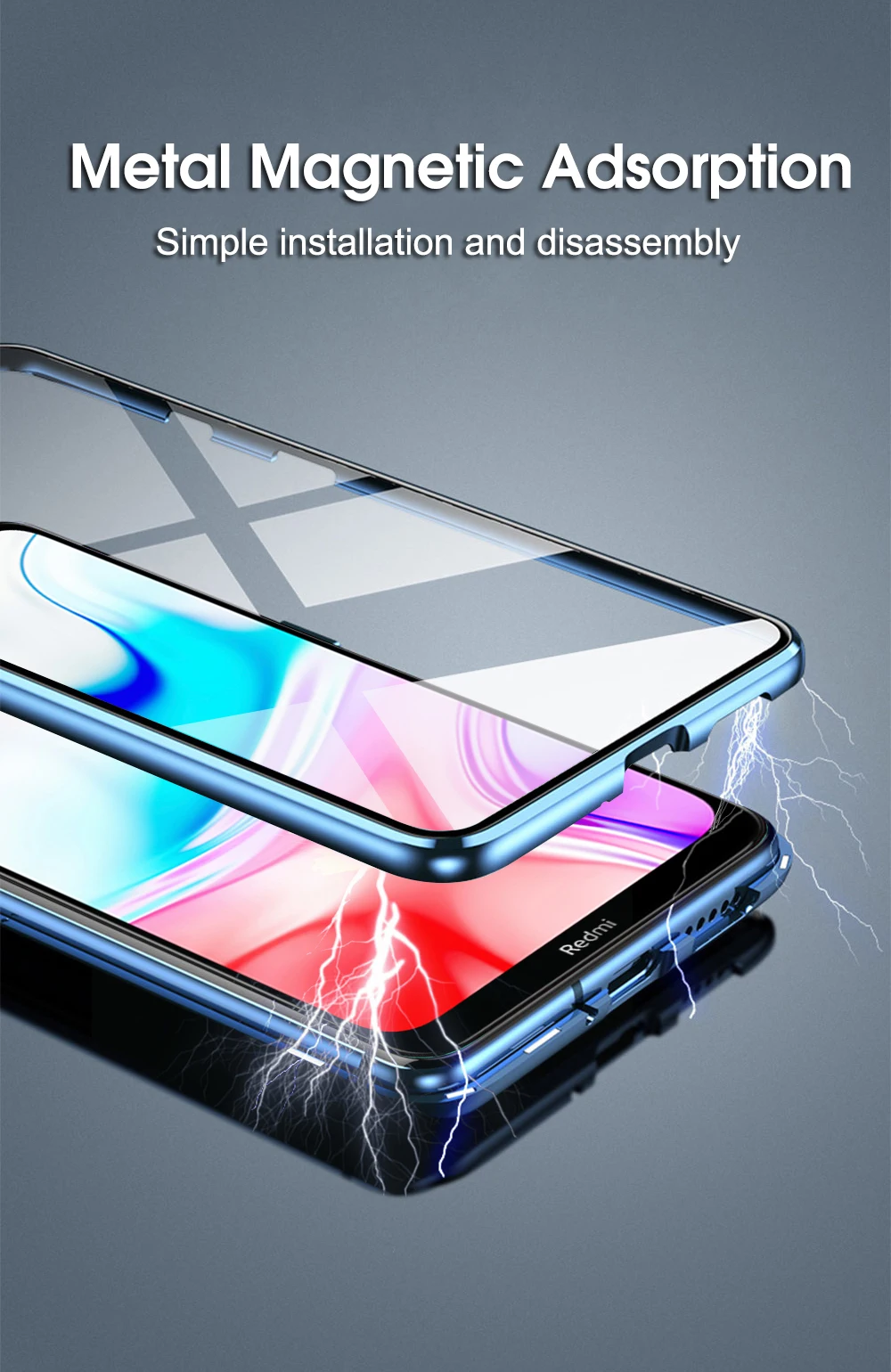 Магнитный двухсторонний защитный чехол 360 для Xiomi Redmi 8, закаленное переднее заднее стекло, металлический чехол Redmi 8 On для Redmi8 A 8A, чехол