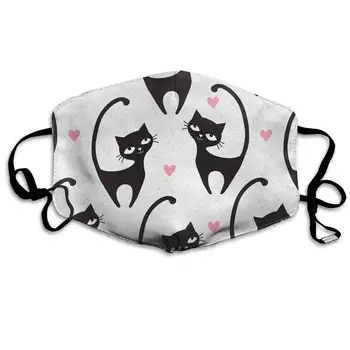 

Black Cat Love Washable Reusable Mask, Cotton Anti Dust Half Face Mouth Mask For Kids Teens Men Women With Adjustable Ear