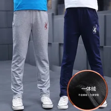 Зимние новые стильные детские хлопковые брюки детские Плотные хлопковые брюки с вышивкой и начесом