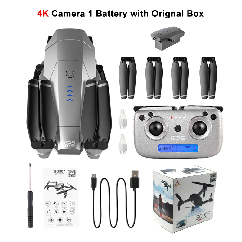 SG907 4K 1B BX LAUMOX SG907 GPS Drone с 4K HD Регулировочная камера Широкоугольный 5G WIFI FPV RC Quadcopter Профессиональные складные дроны E520S E58 - Цвет: SG907 4K 1B BX