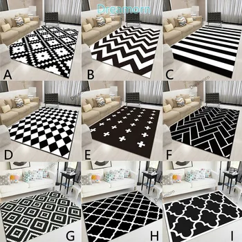 

Nordic Geometric Black and White Area Rugs Living Room Bedroom Carpet Minimalist Modern Floor Rug Bedside Balcony Hallway mats