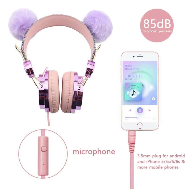 Wired Headphone with Microphone Girls 3 5mm Music Stereo Earphone Computer Mobile Phone Gamer Cat Headphones Girl Gift Cute Kids