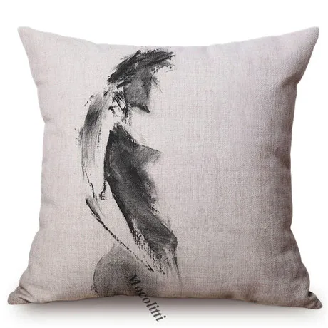 Black and White Sexy Woman Sketch Painting Art Decorative Throw Pillow Case Senior Restaurant Museum Gallery Sofa Cushion Cover M080-4