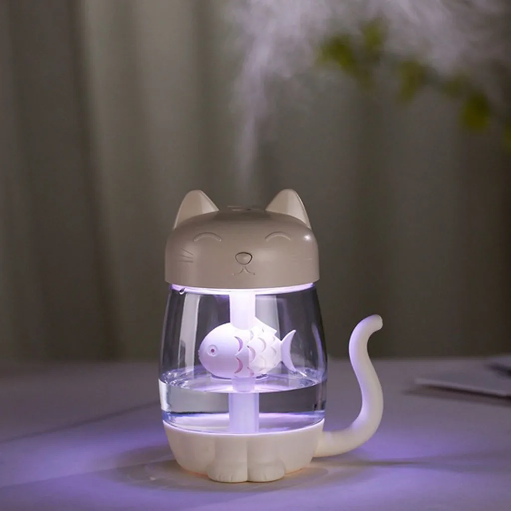 3 In 1 Portable Cute Cat Air Humidifier  Maker, LED Lamp Ninght Lamp, USB Fan for Desk Travel Office Car Bedroom