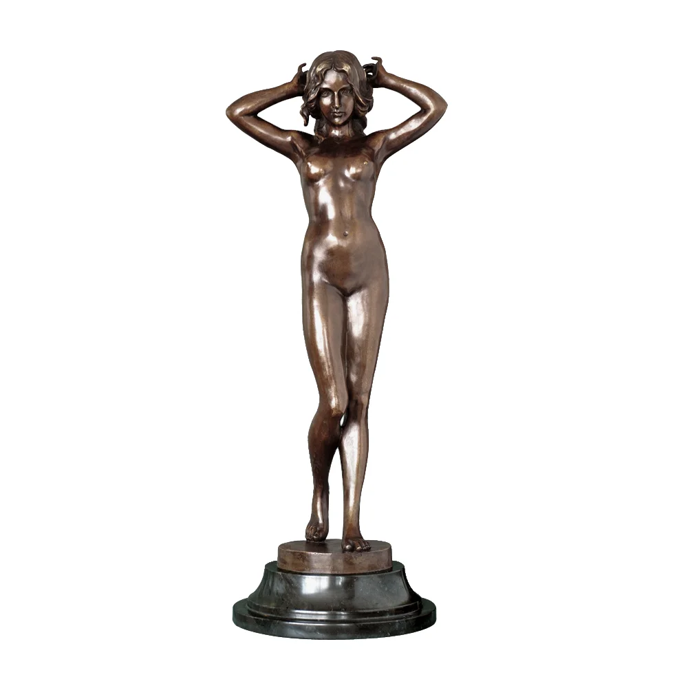 Sexy Nude Standing Girl Bronze Statue Naked Woman Sculpture Modern Erotic Female Art Large 78Cm Decoration