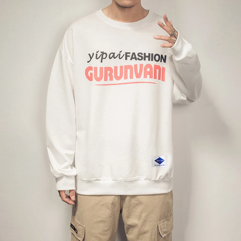

2019 Men's Spring And Autumn New Casual Pattern Printing Long-sleeved Round Neck Hoodies Loose Temperament Trend Cotton