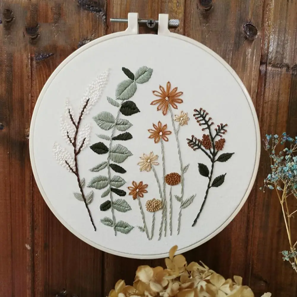 Embroidery Kit For Beginners Cross Stitch Diy Stamped Embroidery with Floral Flower Pattern Ring Color Threads