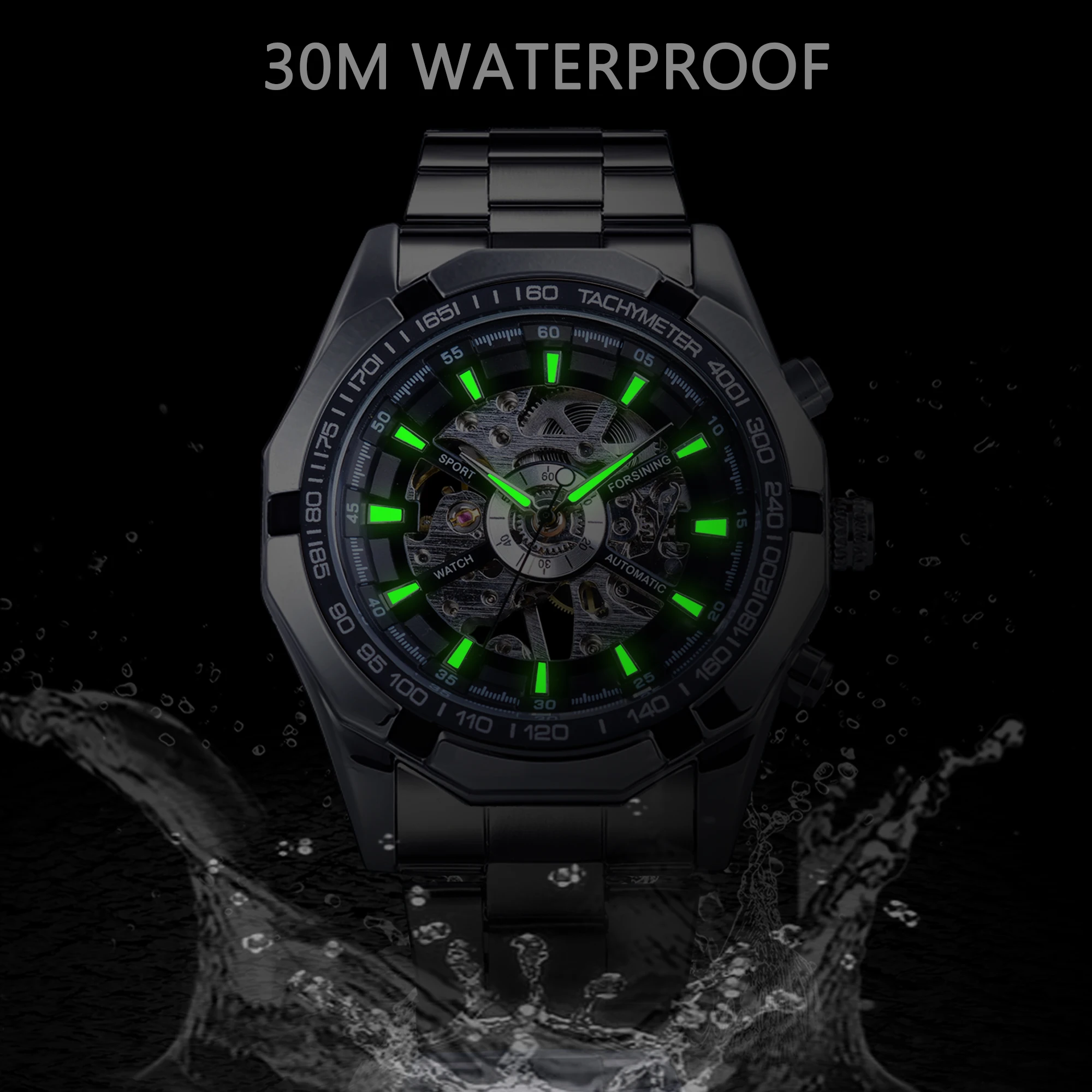 Silver Stainless Steel Waterproof Military Sport Casual Mechanical Wrist Watch Mens Watch Luxury Clock