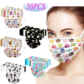 

Mascarillas 50pcs Face Mask Fashion Cartoon Printed Soft Masks For Adults 3-layer Non-woven Face Masks Mouth Caps Disposable