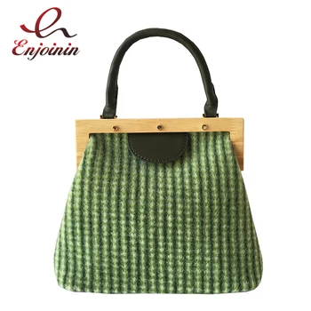 

Green & Apricot Plaid Pattern Wood Buckle Fashion Casual Women Tote Bag Shoulder Bag Crossbody Bag Purses and Handbags Pouch