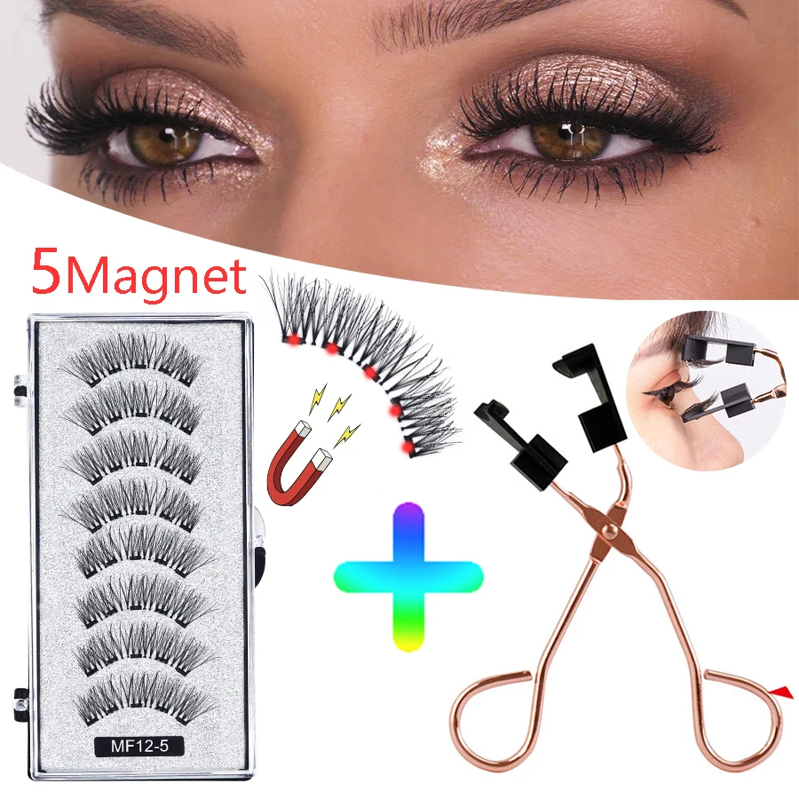 8 uds/2 pares de pestañas 5 imán 3D visón pestañas falsas reutilizable hecha a mano corto natural pestañas con magnético pinzas