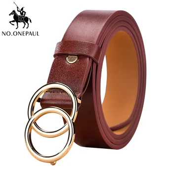 

NO.ONEPAUL Double Belt Female Belt Fashion Metal Round Buckle Leather Belt Casual Jeans Universal Female Belt For Women