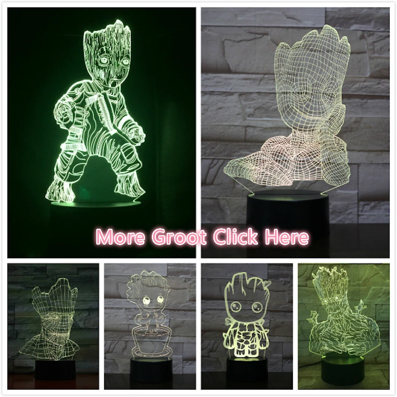 3D Lamp Marvel Guardians of the Galaxy Superhero Drax the Destroyer Gamora Star-Lord Rocket Raccoon Groot 3D LED Night light