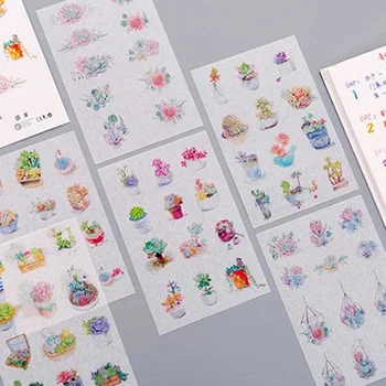 

6sheets/set New Cute Succulent Plants Diary Paper Lable Sealing Stickers Crafts And Scrapbooking Decorative DIY Stationery