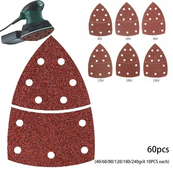 

60pcs/set 11 Holes Mouse Sandpaper 40/60/80/120/180/240grit Sanding Sheet