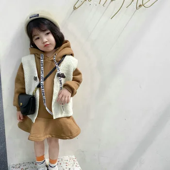 

2019 new winter item girl casual suit including vest+dress 2pcs per set
