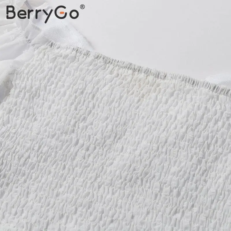 BerryGo сексуальные белые укороченные топы в горошек с цветочным принтом женские летние топы с v-образным вырезом женские прозрачные рукава-фонарики с высокой талией женские топы