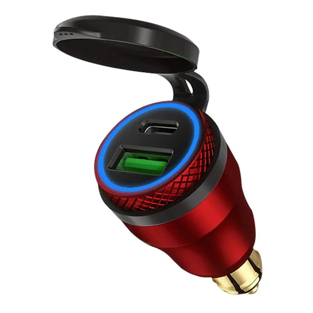 red(blue light) 12 V-24 V QC3.0 Тип usb C PD адаптер питания для быстрой зарядки Зарядное устройство Hella DIN ЕС розетка для поездок на мотоцикле DUCATI мотоцикл B8 - Цвет: red(blue light)
