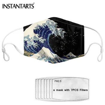

INSTANTARTS Face Cover Masque Wave Art Painting Print Masks with Anti Haze 7pcs PM2.5 Filters Mascara Dustproof Mascarillas