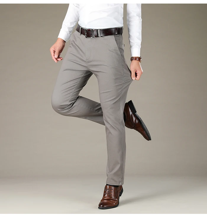 Мужские деловые повседневные брюки размера плюс 42, 44, 46, классический стиль, Стрейчевые брюки обычной посадки, цвет хаки, серый, мужские брендовые темно-синие, черные