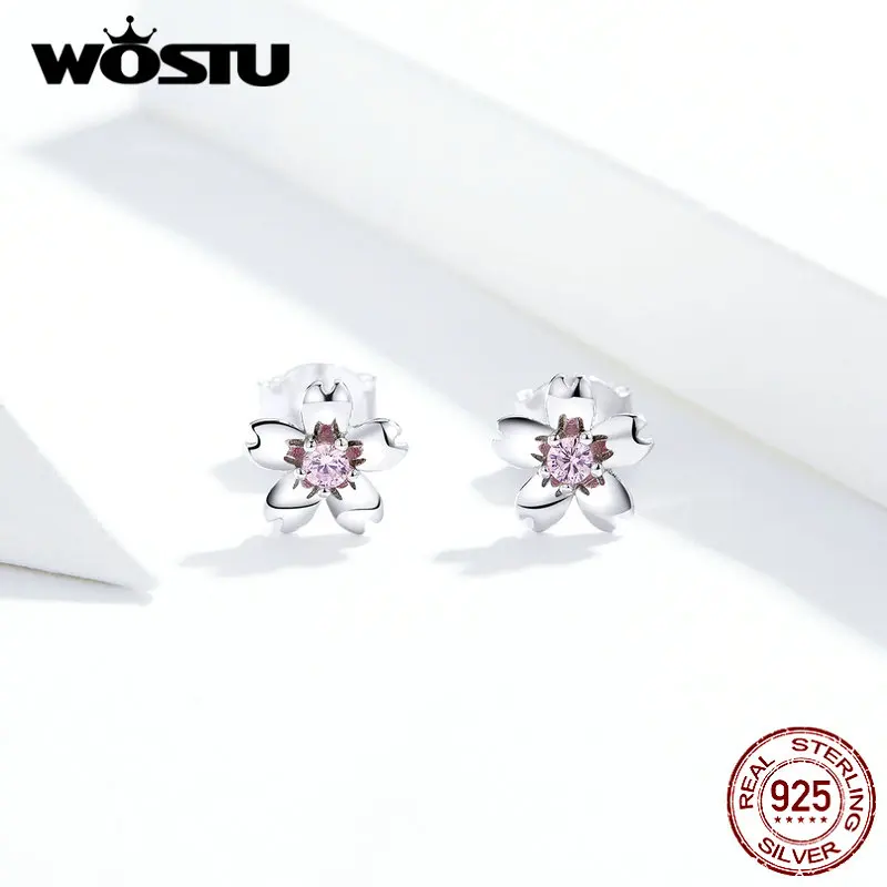 WOSTU Новое поступление 925 пробы серебряные цветочные серьги чистые и чистые лепестки серьги простого дизайна для женщин ювелирные изделия FIE784