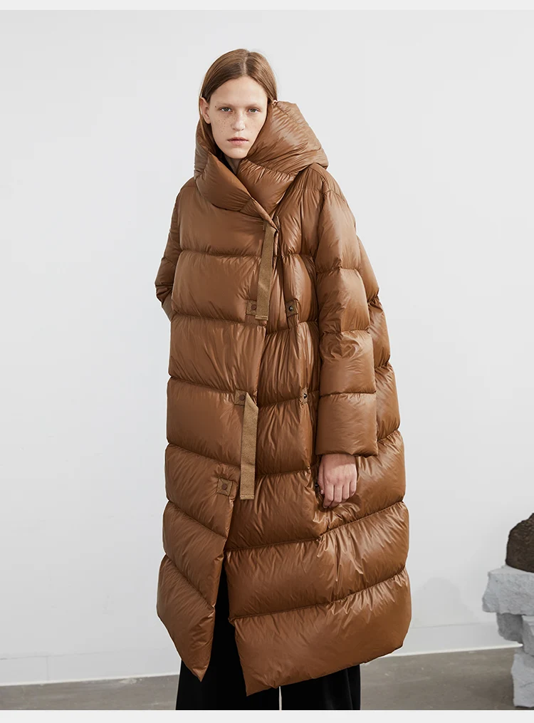 Дизайн AIGYPTOS, зимнее женское супер толстое теплое длинное пуховое пальто, офисное женское повседневное свободное белое пуховое пальто с капюшоном